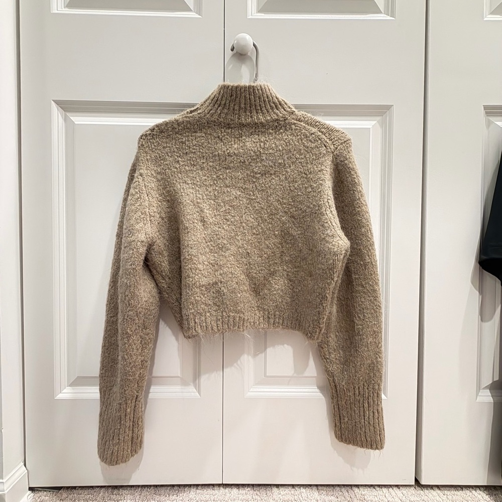 Zara Cropped Funnel Neck Sweater in Taupe